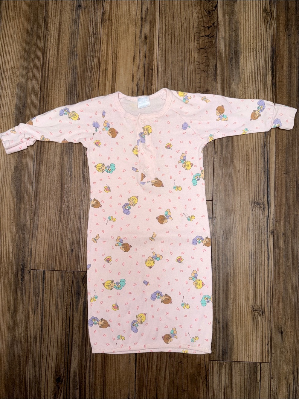 Vintage Precious Moments Kids Pink Printed Nightgown - Soft Sleepwear